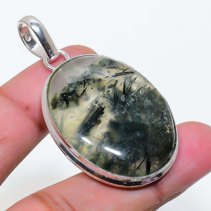 Natural Prehnite Gemstone 925 Sterling Silver Jewelry Pendant 2.05" AP-16121
