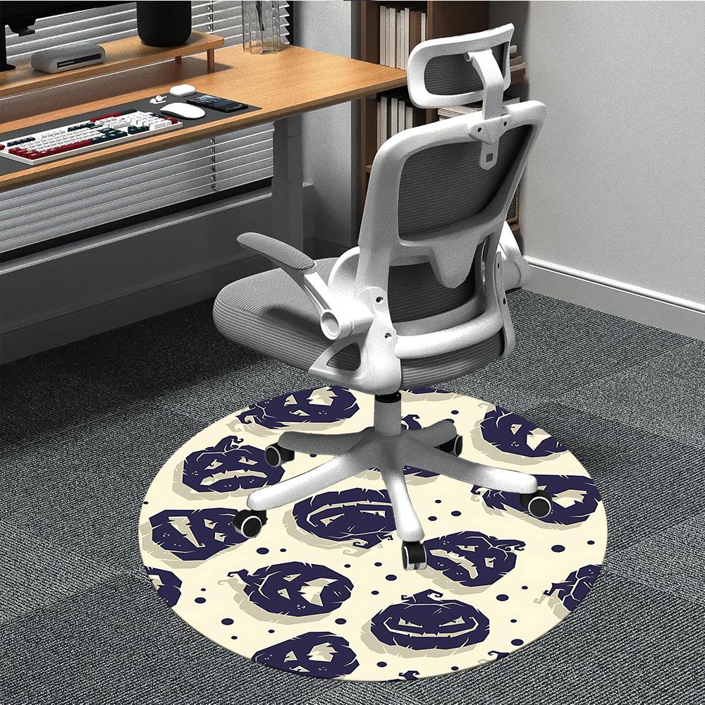 1PC Pumpkin Halloween Office Round Area Rug, Mat Suitable For Office, Under Office Chairs Bedroom Living Room Home Decor, Room Deco