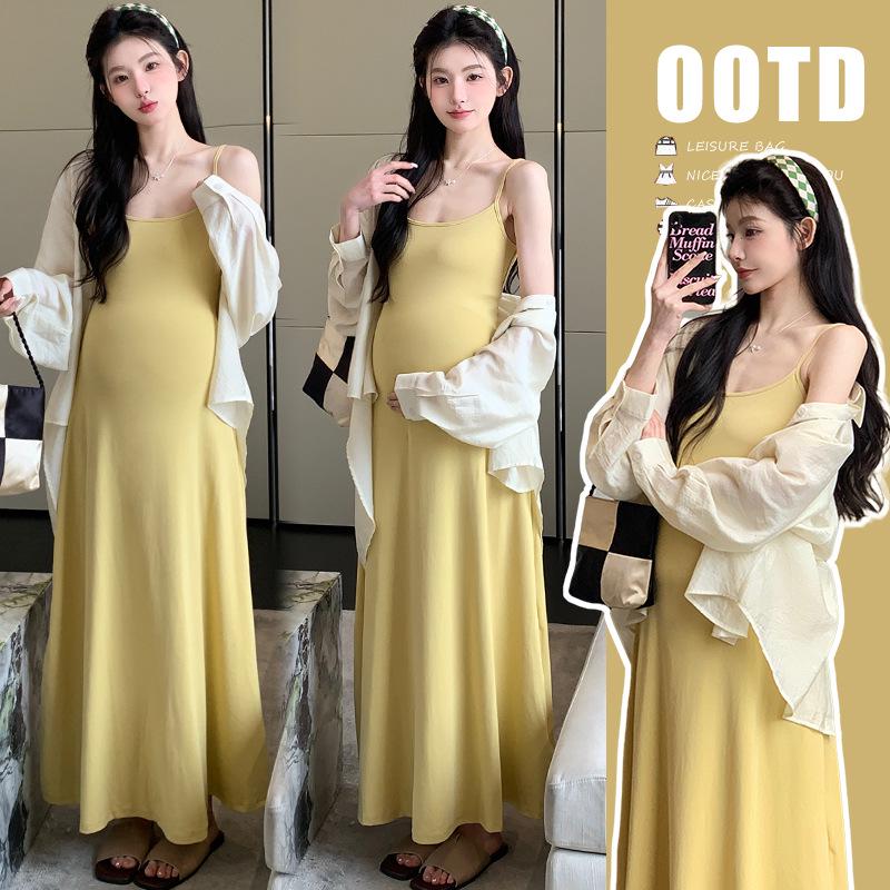 Korean Style Hot Mom Elastic Camisole Dress & Sun Protection Cardigan Set - Spring/Summer 2026 Collection L