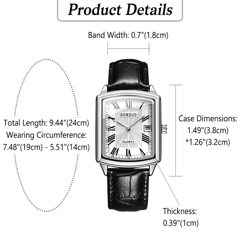 Herren quadratische wasserdichte Lederuhr: Quarzarmbanduhr mit Lederarmband, rechteckiges Zifferblatt, römische Ziffern, stilvoll, für Business und Alltag, Weiß