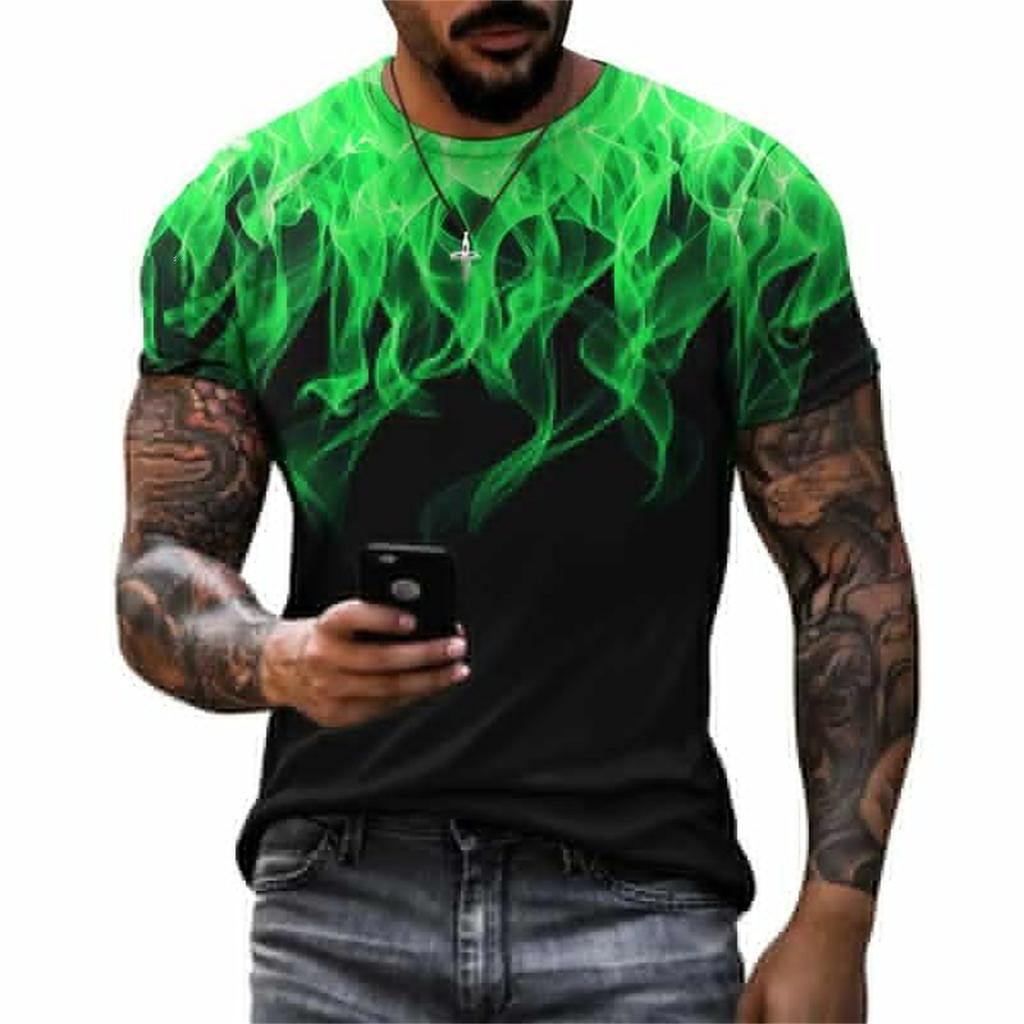 European and American T-shirt Men's Street Flame Gradient Printing T-shirt Summer Sports Short-sleeved T-shirt