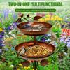 2-Layer Bird Feeder Iron Parrot Bird Birdtub with 5 Pronged Base Large Capacity Feeding Bird Bath Spike for Outdoor Garden Decor