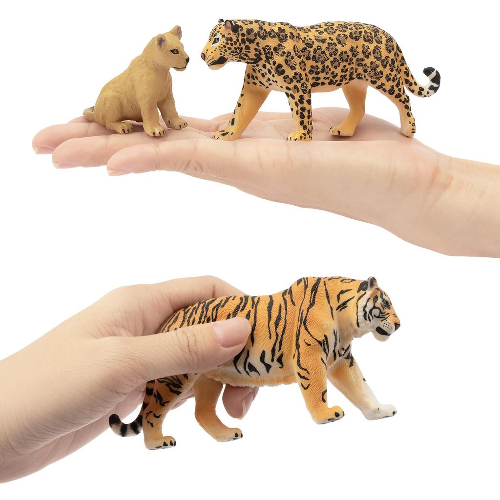 TOYMANY 8-Piece Wild Animal Figure Set, Wild Animal Family with Lion, Tiger, Jaguar, and Cheetah Baby, Realistic Animal Models, Popular Animal Toys,