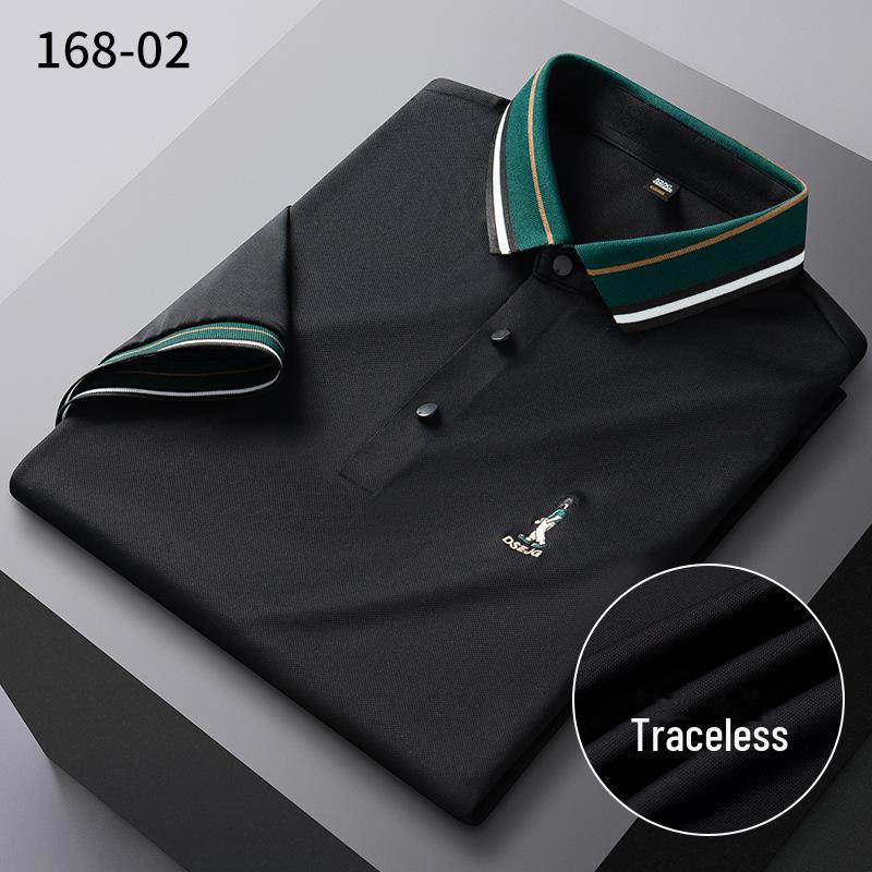 Men's Summer Ice Silk Polo Shirt - Short Sleeve, Solid Color, Embroidered, High Elasticity, Non-Iron, Anti-Wrinkle
