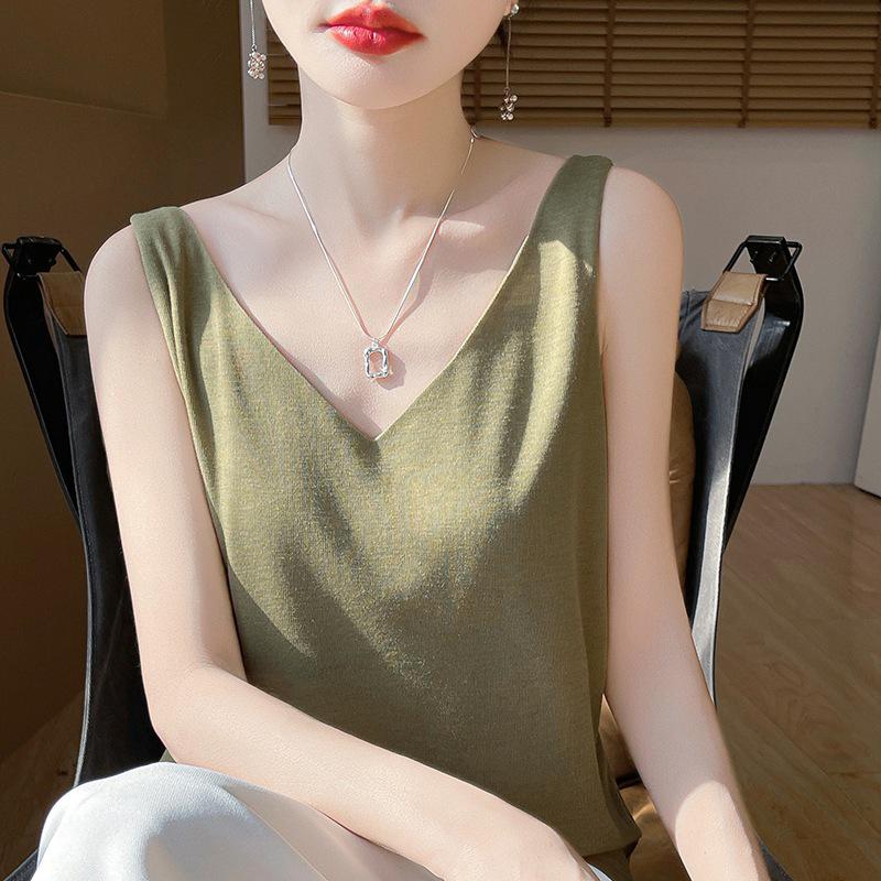 New Summer V-neck Knit Camisole with Double Shoulder Straps - Lightweight Women's Innerwear.