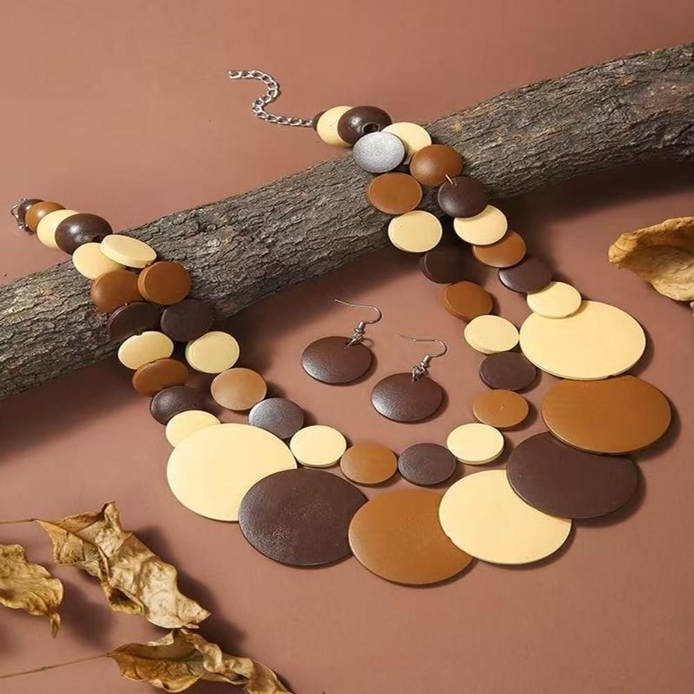 Collana di Perline di Legno Esagerata Stile Bohémien Gioielli con Perline Nuova Collana con Ciondolo Per Donne