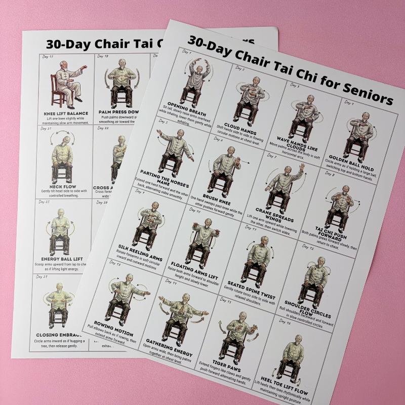 Senior Exercise Plan Poster 30 Day Daily Illustrated Workout Guide No Experience Needed for Elderly Home Fitness Use