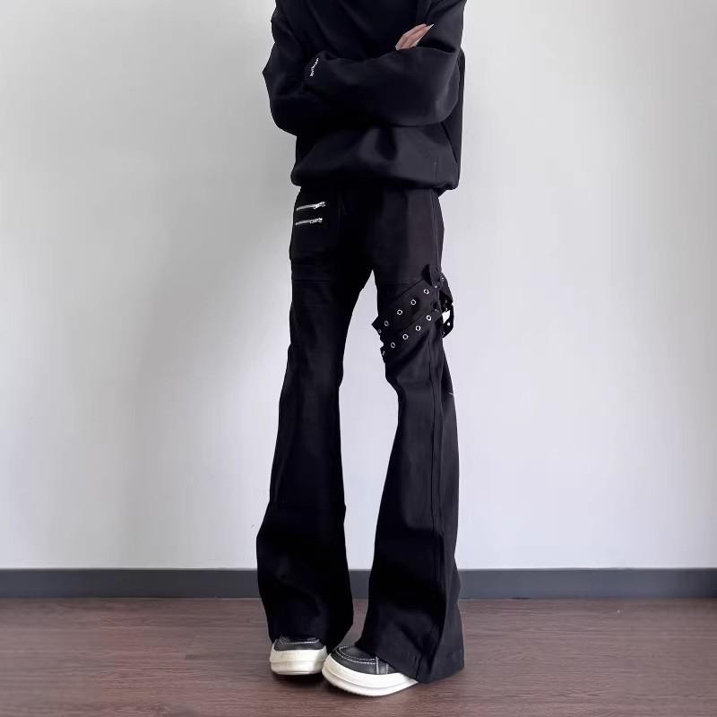American Retro Y2K Bandage Black Flare Jeans Men Women Slim Fit Casual High Street Denim Pants