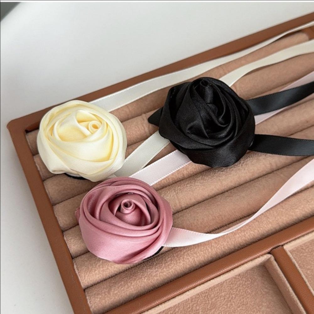 Spring New Fabric Flower Rose Flower Choker/ Headband Dual-purpose Adjustable Rose Long Rope Hair Bands for Women Headwear