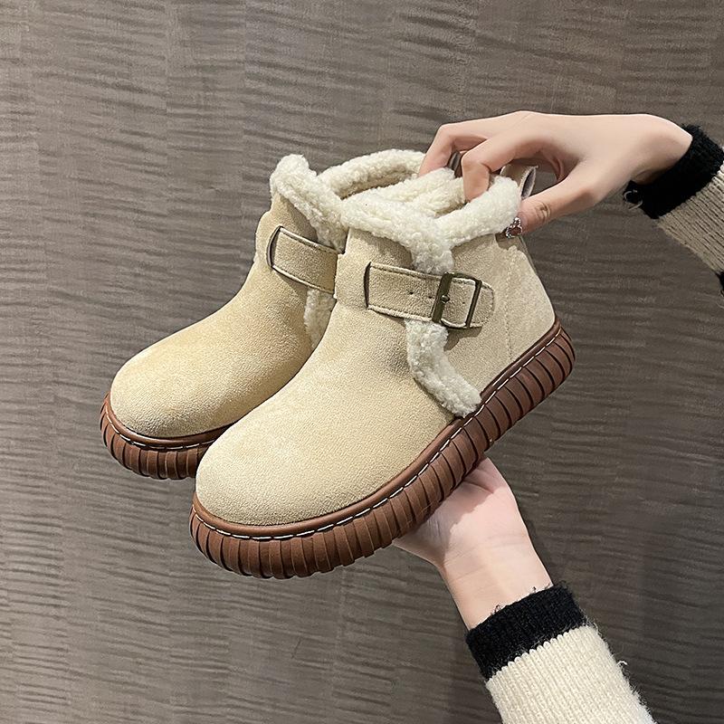 Women's Fashion Lightweight Height-enhancing Thick Sole Winter Warm Fur One Snow Boots Plush Lined Non-slip Casual Sports Cotton Boots