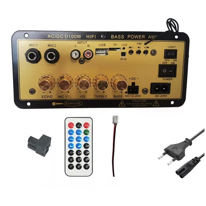 

D100 Плата цифрового аудиоусилителя с Bluetooth/входом для микрофона/эхо/TF/USB/радио 100 Вт AC/DC для автомобиля или дома
