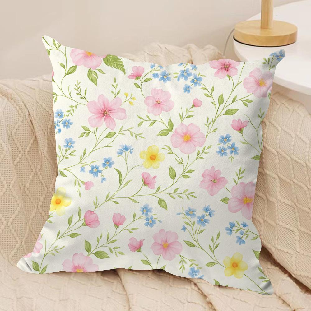 Fresh Floral Print Cushion Cover Short plush Doublesided Print Square Throw Pillow Covers Sofa Home Cushion Decor