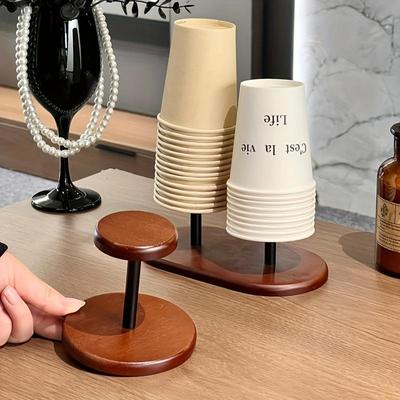 1PC Wooden Paper Cup Storage Holder Coffee Bar Organizer Countertop Disposable Cup Dispenser Home & Kitchen Supplies