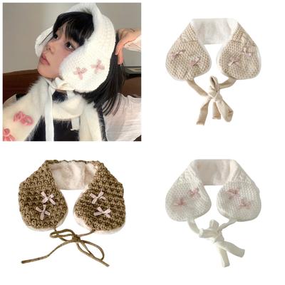 Liebevolle gestrickte Ohrenschützer mit Bindeband für Frauen und Kinder, Ohrenwärmer-Stirnband für Winter-, Weihnachts- und Neujahrsgeschenke