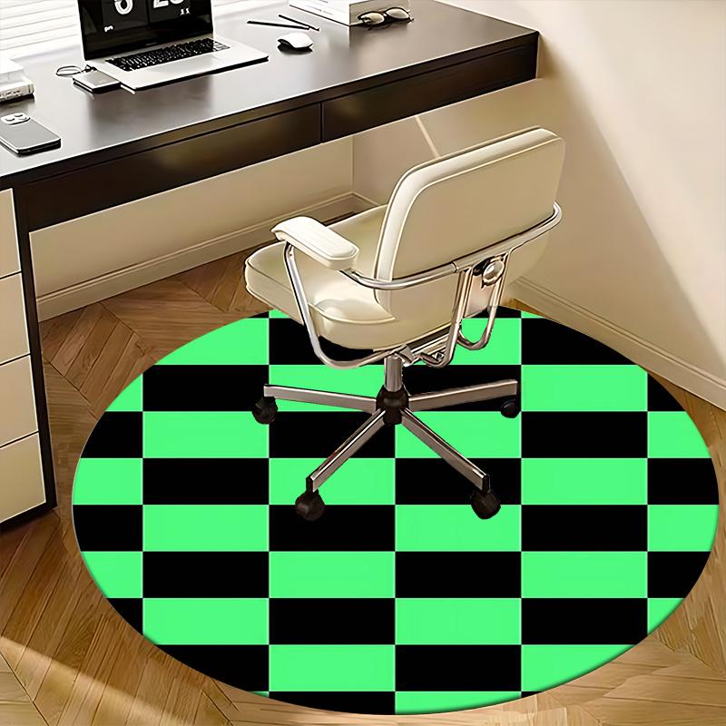 Checkerboard Pattern,Green Black Squares Chair Mat Round Rug Office Carpet, Machine Washable, Non Slip, Suitable for Living Rooms, Bedrooms