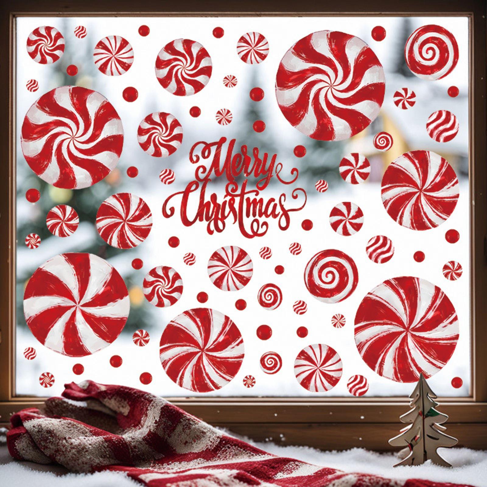 

8PC Christmas Window Stickers Self-adhesive Christmas Ball Red Candy Wall Stickers Party Decoration Props Holiday Gifts One Size