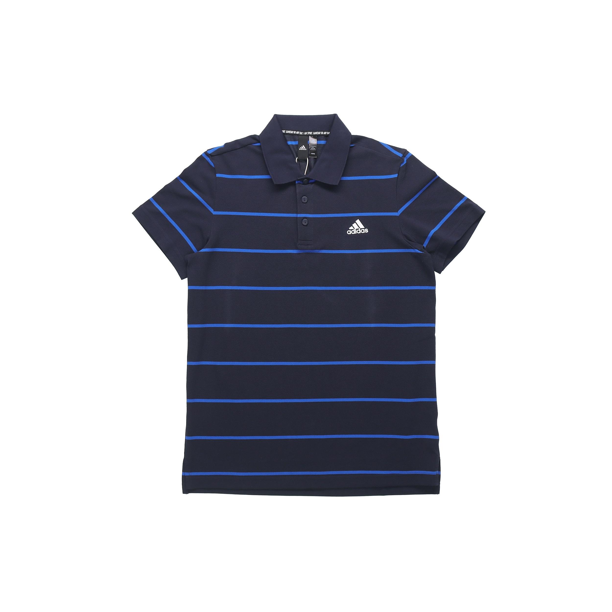 adidas YARN DYE Casual Stripe Short Sleeve Polo Shirt Blue Men s FT2832 M