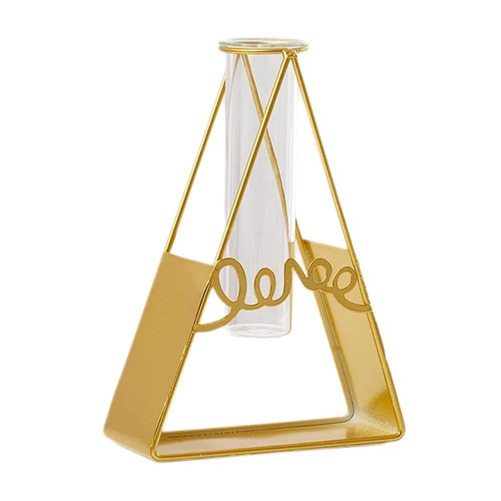 Glass Metal Frame Stand Flower Vase for Office Home Decoration and Environment