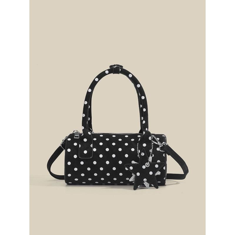 Sweet Polka Dot Mini Shoulder Bag Women Casual Crossbody Purse Urban Chic Round Tube PU Handbag