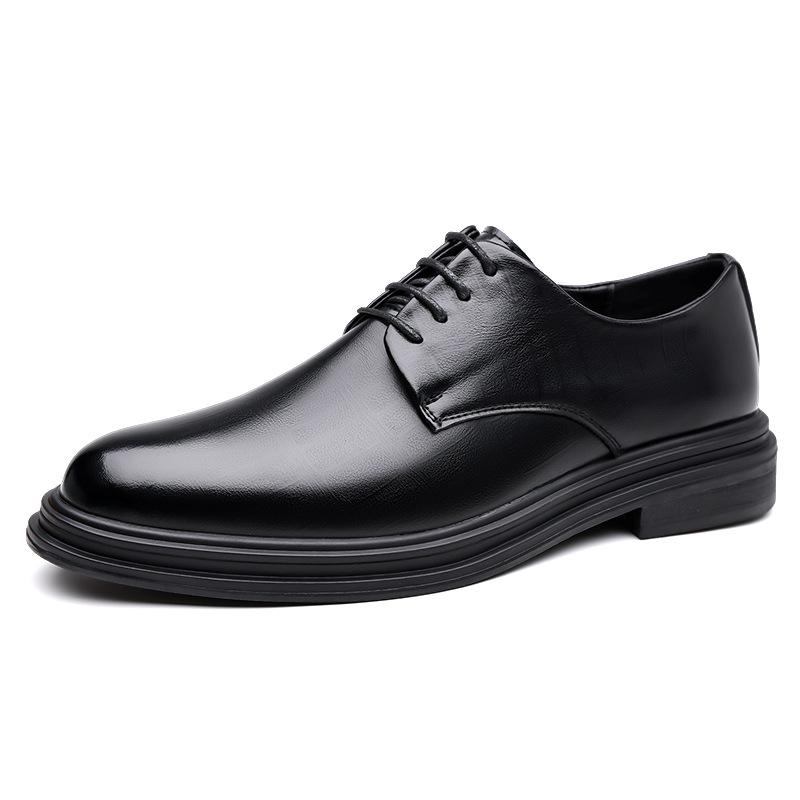 Pointed Leather Shoes Men's Trendy Business Wedding Dress Casual Korean Version Rubber Foot Lace-up New Large Size
