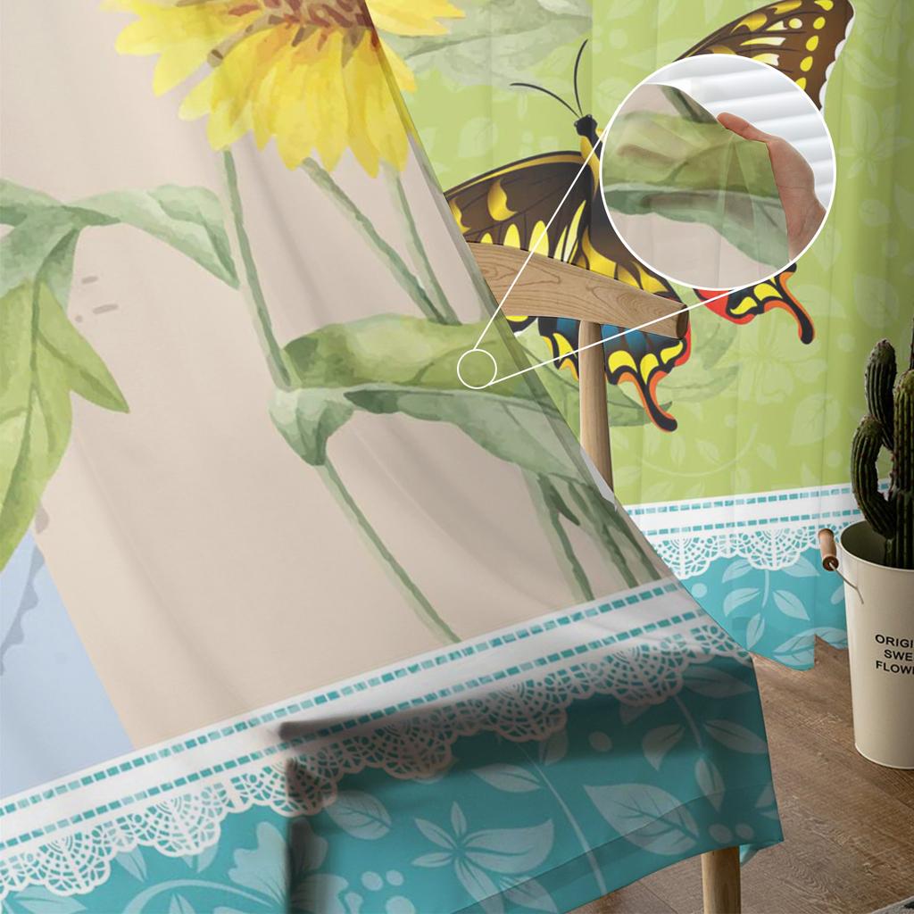 Flower Sunflower Butterfly Postmark Tulle Window Treatment Sheer Curtains for Living Room the Bedroom Curtains Decoration