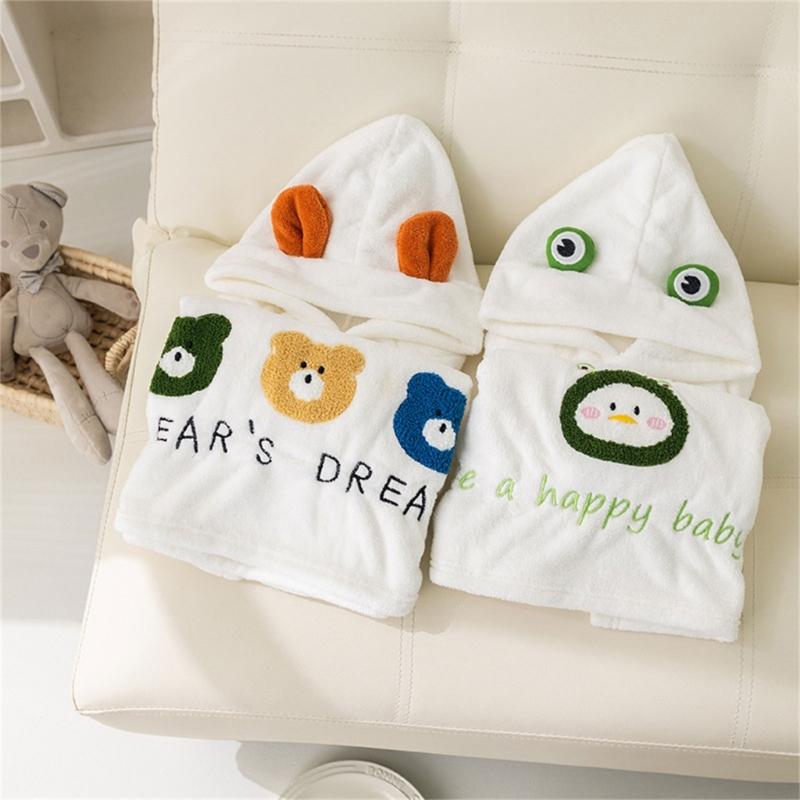 Baby Hooded Bath Towel UltraAbsorbent QuickDrying Soft CoralVelvet Bathrobe Blanket Sleepwear Children InfantPoncho