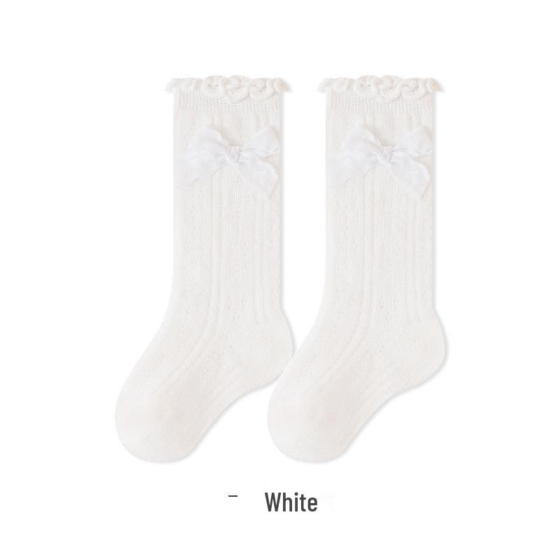 Sommer-Netz-Baumwollsocken mit Schleife für Mädchen (Wadenlänge)