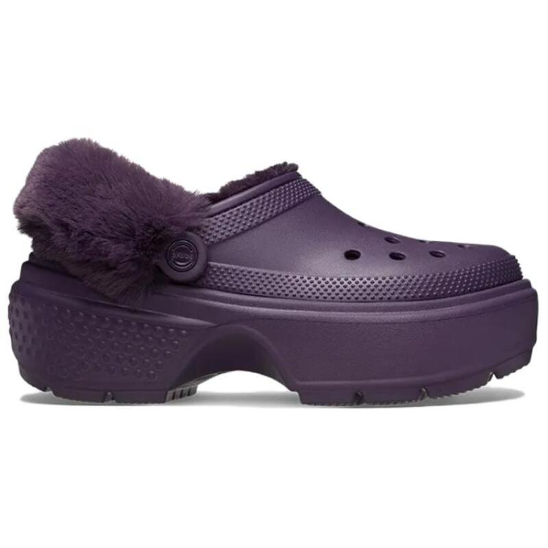 Crocs EVA Fashion Soft and Warm Hole Shoes Women's Deep Iris Purple The Plush Part Is Not Removable