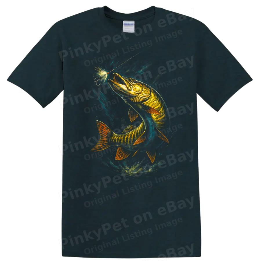 Muskie Fishing T Shirt Fish Artwork Angler Gift Adventure Tee