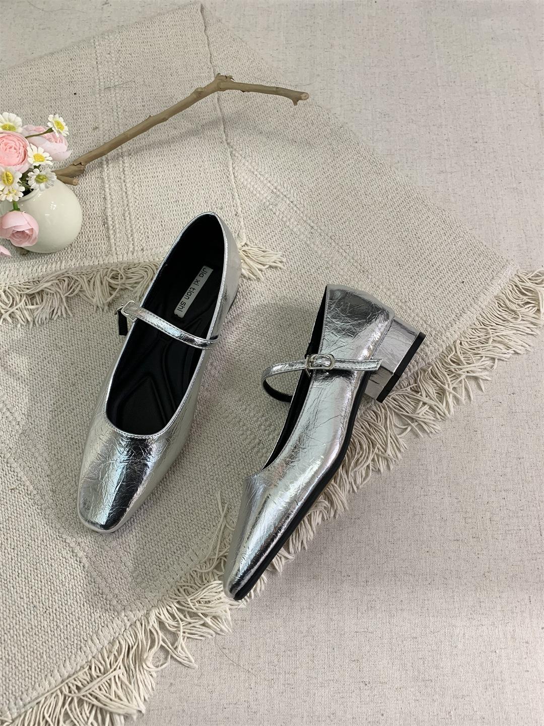 

Серебристые французские туфли Мэри Джейн на низком каблуке, женские туфли, весенняя юбка, нежные вечерние туфли 39