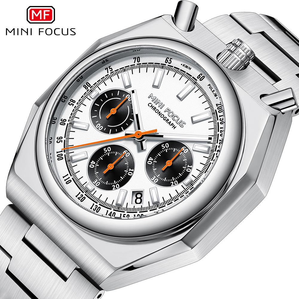 MINI FOCU Men's Multifunctional Quartz Retro Watch with Pulse Meter and Steel Band, Model 0601G