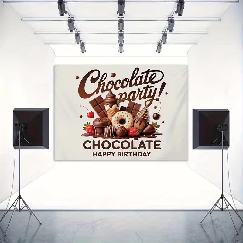 2D Flat Dessert Birthday Backdrop "Chocolate Party" Themed Background Cloth