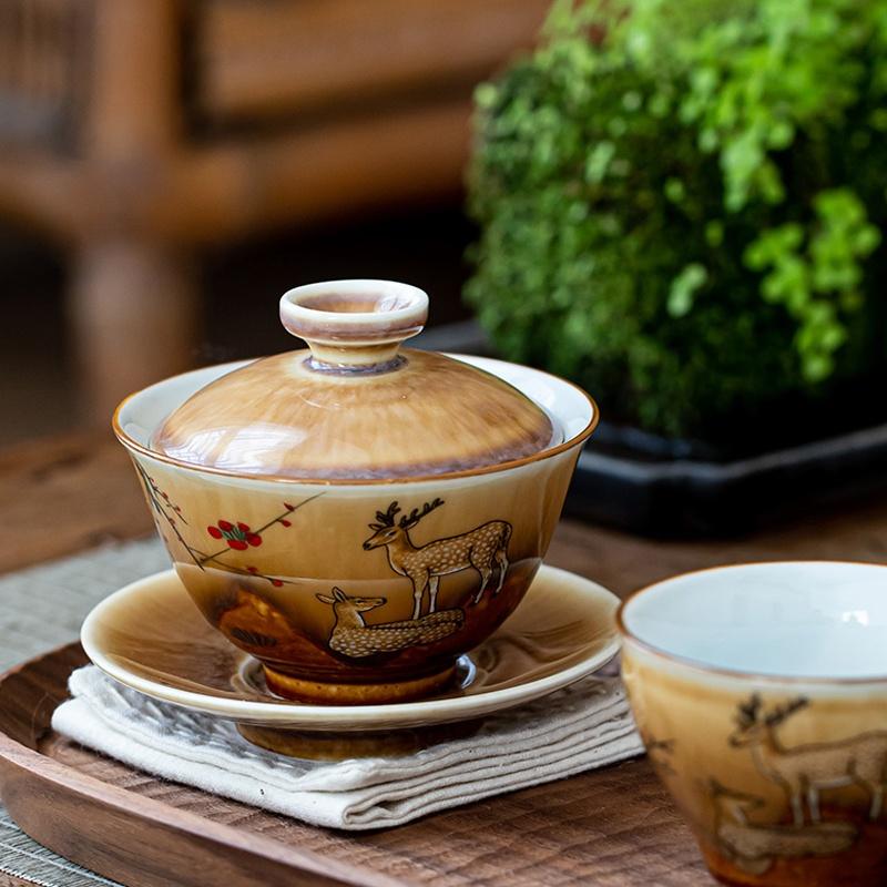 150ml Ceramic Lid Bowl Kiln Change Tea Bowl
