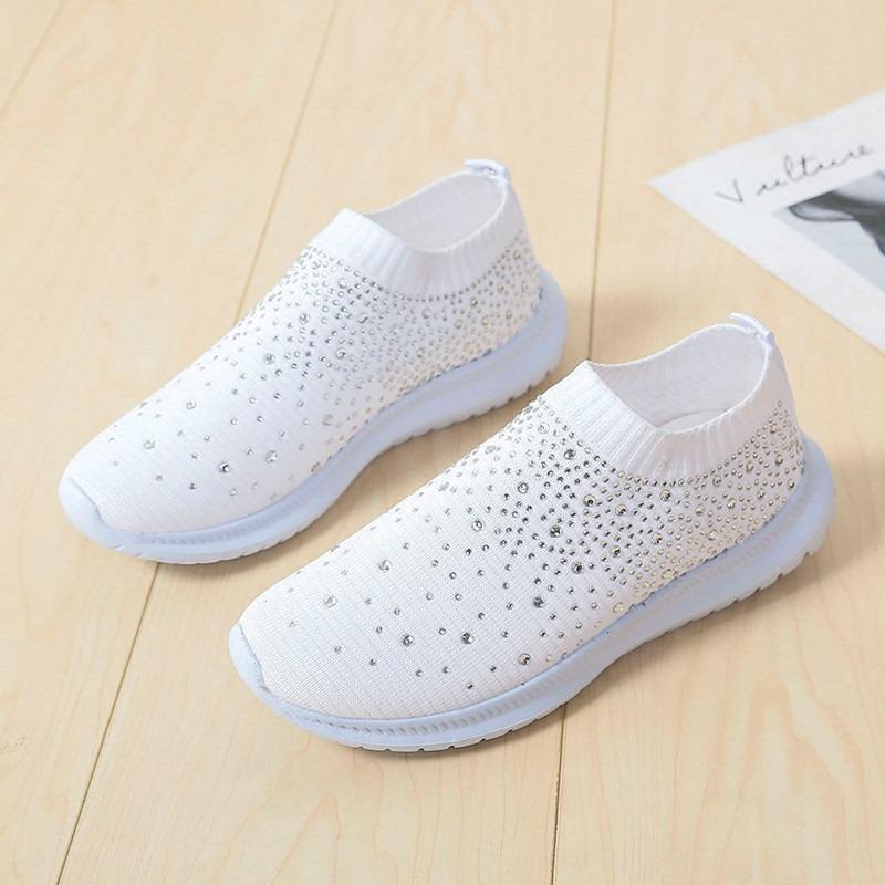 Shoes Women's Large Size Rhinestone Flying Weaving Sneakers Rhinestone Breathable Casual Shoes Women
