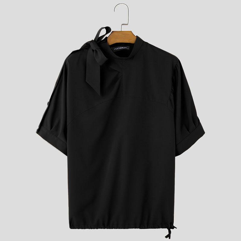 

INCERUN Мужская рубашка с коротким рукавом и завязкой-узлом, летние однотонные топы S