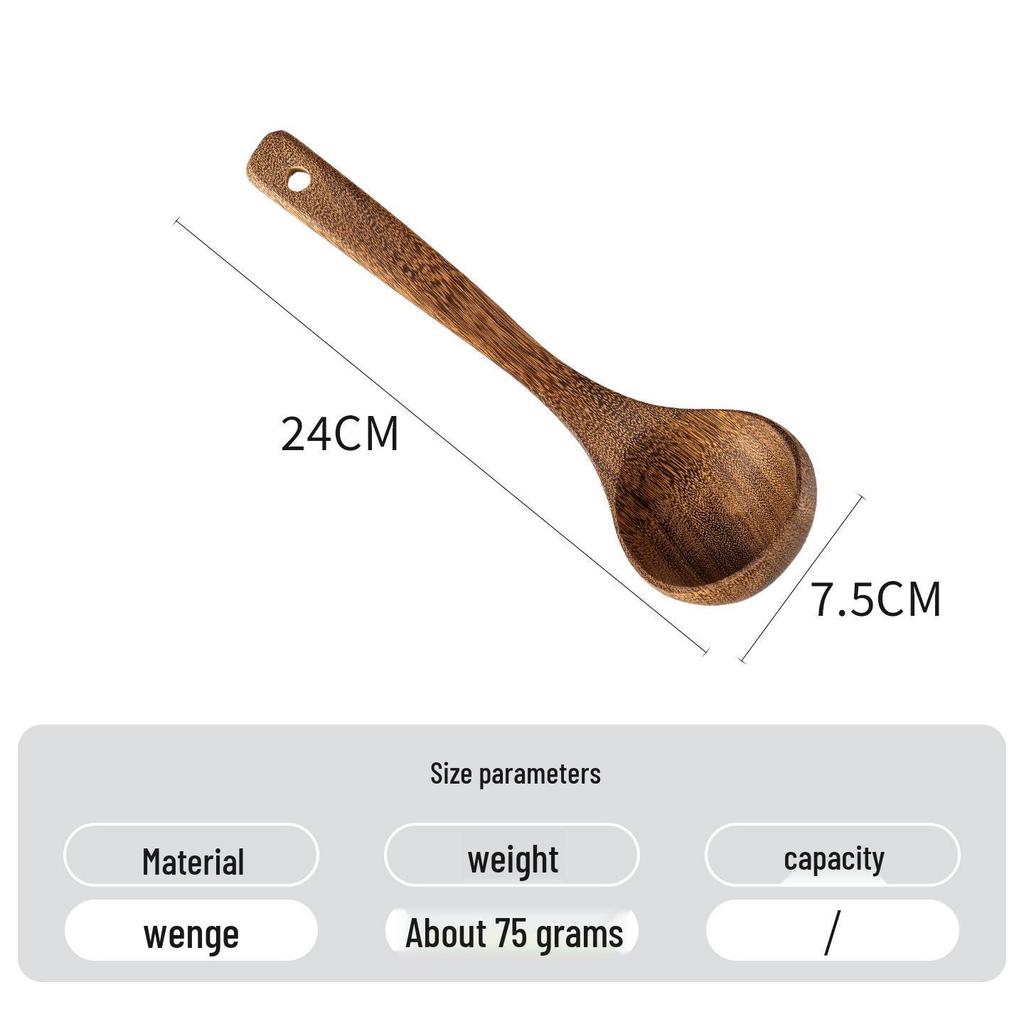 Unpainted Wenge Wood Long-Handled Spatula for Non-Stick Pans - Solid Wood Cooking Utensil, Ladle & Tableware