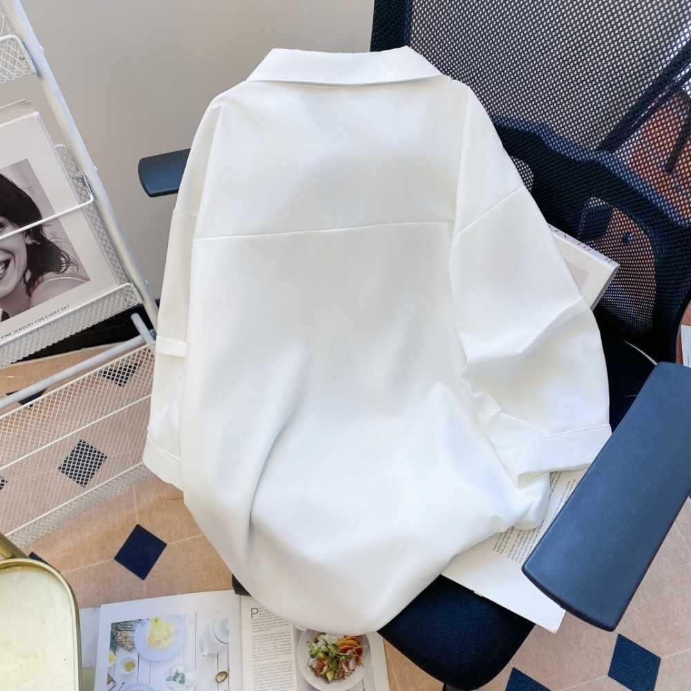 Women's Chic French White Short-Sleeve Shirt with Turn-Down Collar - Elegant Summer Design