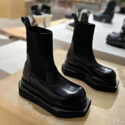 Hochwertige Größe 35-44 Mittelhohe Stiefel Damenschuhe Quadratische Zehenpartie Echte Lederstiefel Neue Ritterstiefel Designerschuhe Motorradstiefel