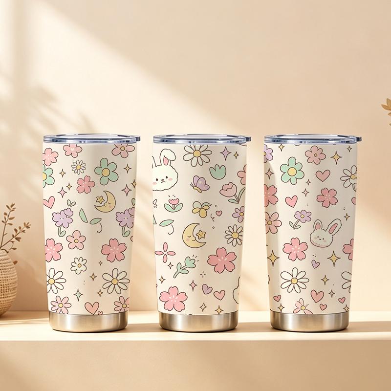 Car Tumbler 591ml Spring Healing Element Straw Cup Tumbler With Lid Straight Tumbler Insulated Travel Cup Portable Tumbler