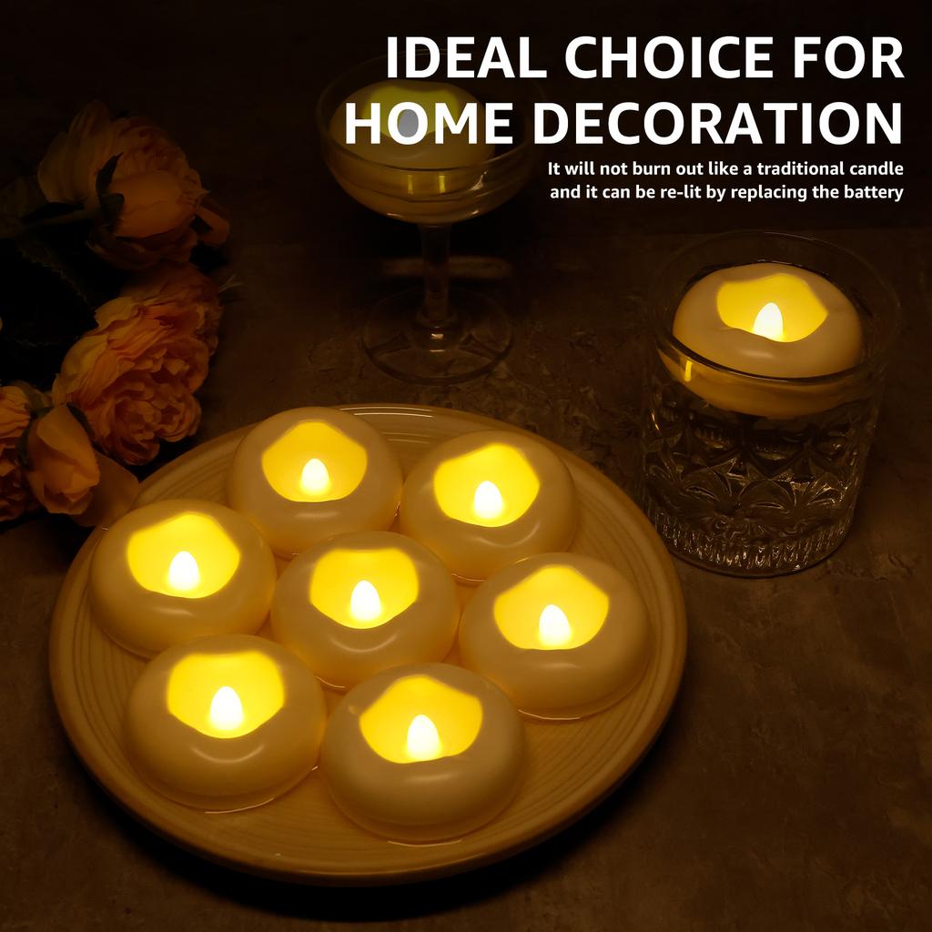 12/24Pack Waterproof Flameless Floating Tealights Candle Flickering LED Candles For Wedding Party Pool Fountain SPA Home Decor