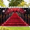 2D Glitter Red Carpet Stair Wall Tapestry, Celebrity Event Spotlight Backdrop for Parties