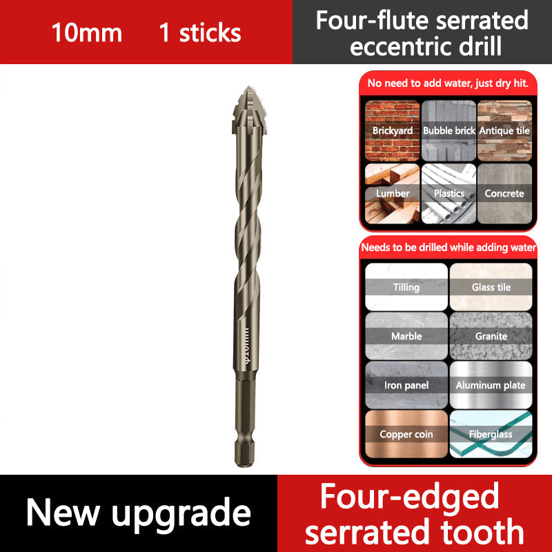 New Four-Flute Serrated Eccentric Drill Bit 6/8/10/12mm Efficient Drill Bits Tile Ceramic Punching Rock Slab Offset DrillingTool