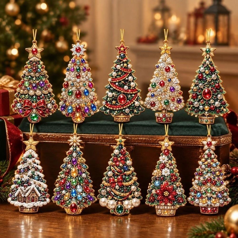 Semi-finished DIY Pearl Painting Kit Xmas Tree Shape Xmas Acrylic Pendant Home Decoration