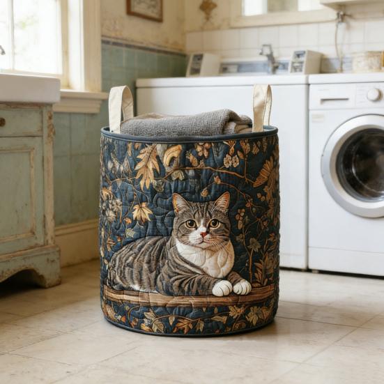 Quilted Laundry Basket Foldable Boho Fabric Laundry Hamper Cute Cat Storage Basket for Clothes Toys Blankets Nursery Bedroom