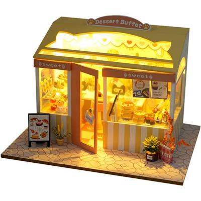 Japanese Style Food and Play Shop Series Dollhouse Miniature with Furniture DIY Wooden Dollhouse Kit Creative Room with LED Light