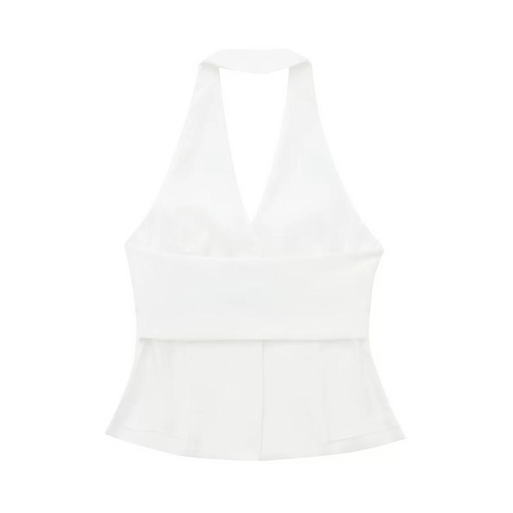 Women's Backless Halter Neck Vest, Pleated Wide Leg Pants