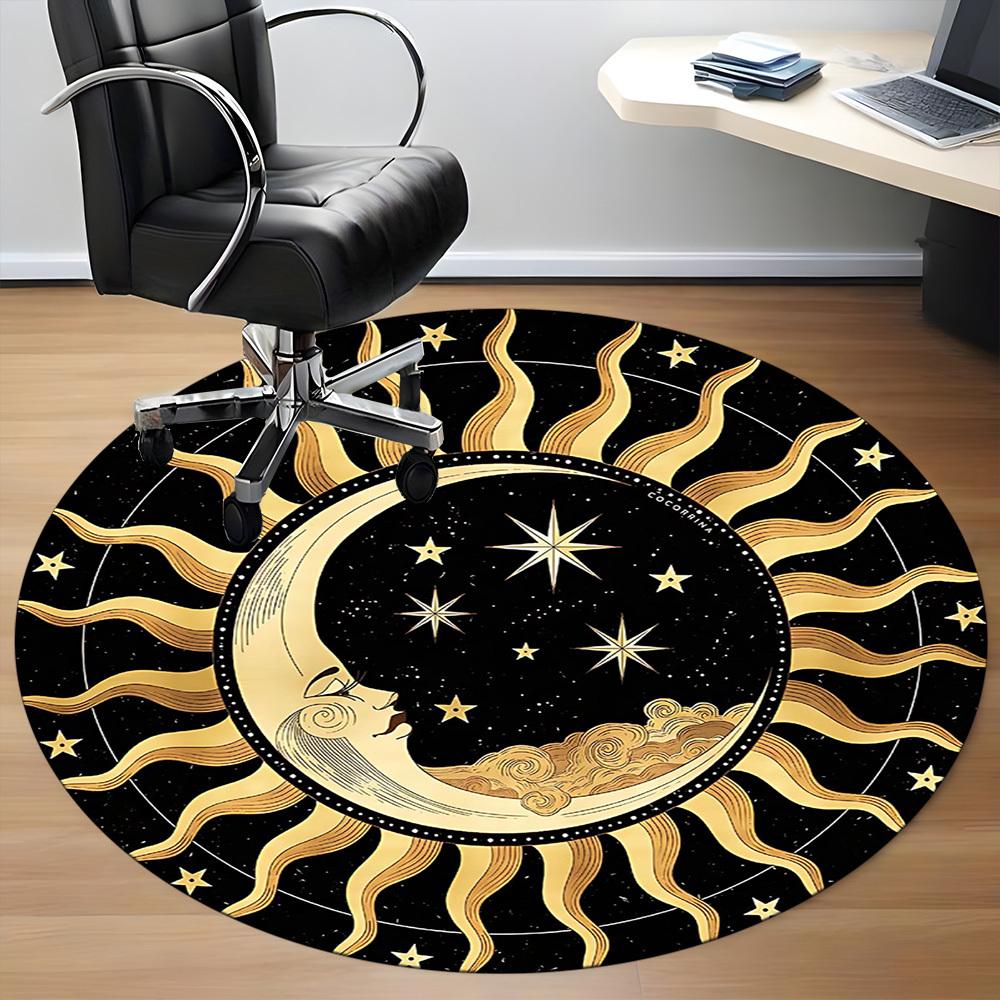1PC Celestial Pattern Office Round Area Rug, Mat Suitable For Office, Under Office Chairs Bedroom Living Room Home Decor, Room Deco
