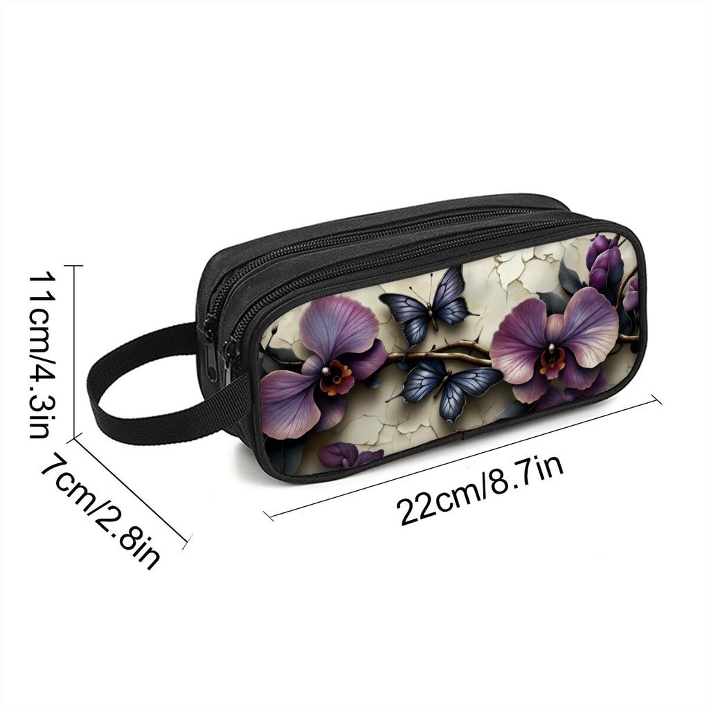 Flower Print Double Layered Pencil Case with Handheld for Boy/Girls Best Gift 3D Cartoon School Children