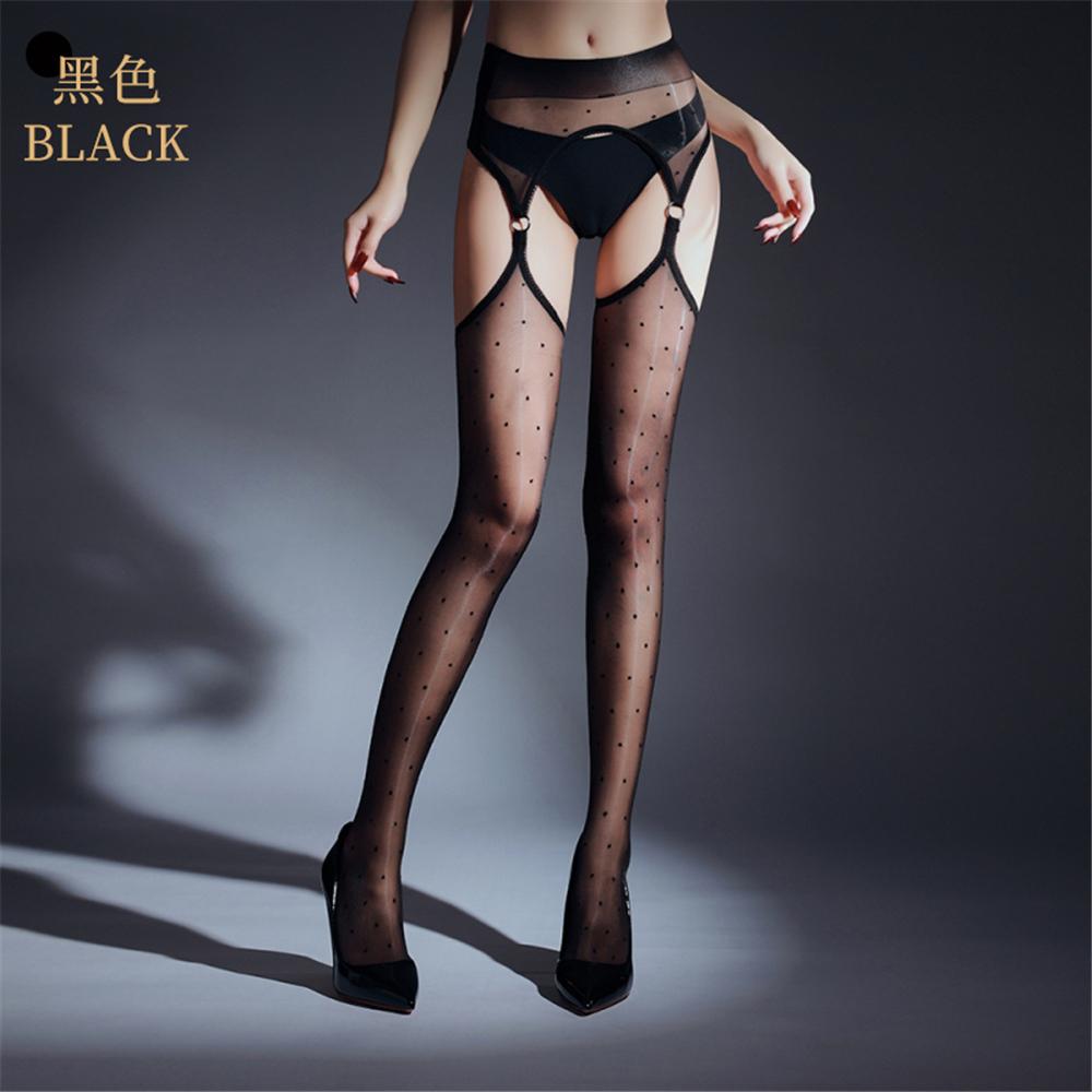 Sexy Women 2 In 1 Pantyhose Dot Thin Bandage Oil Glossy Shiny Tights Sheer See Through Open Crotch Garters Stockings