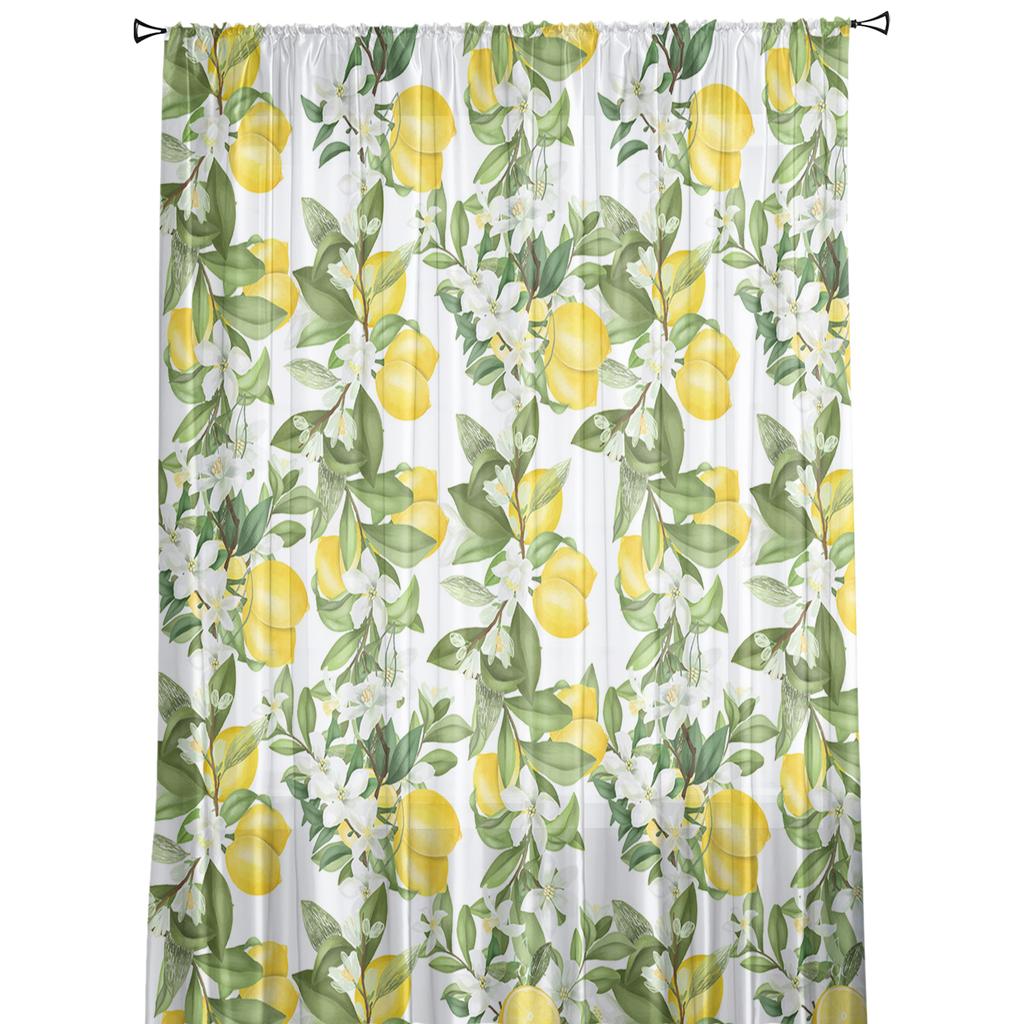 Sommer Zitronenblätter Blumen Transparente Vorhänge Fenstertüllvorhänge Für Wohnzimmer Schlafzimmer Für Küche Schleier Vorhänge Dekoration